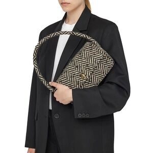 Anine Bing Nico Bag in Cream/Black Herringbone